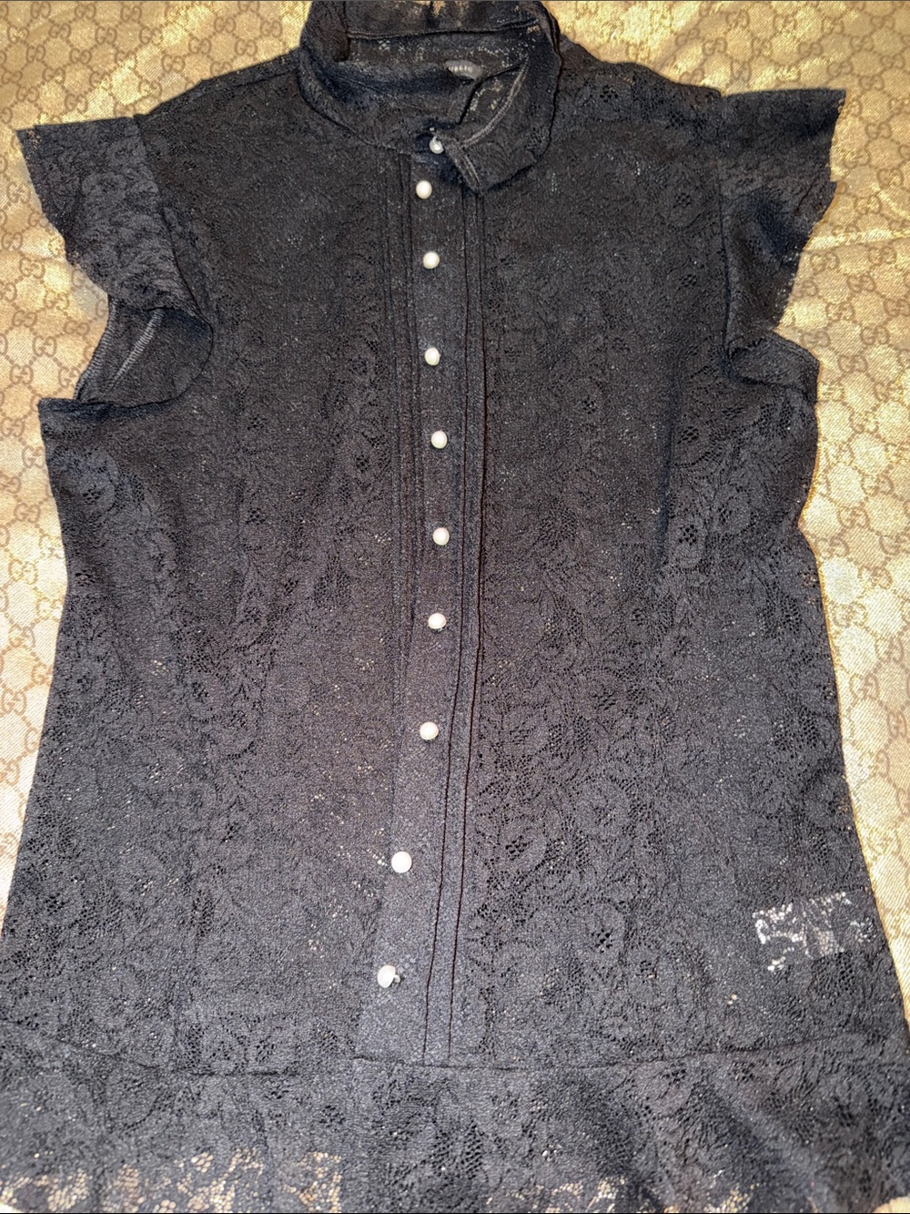 Banana Republic Black Lace Button-Front Cap Sleeve Top